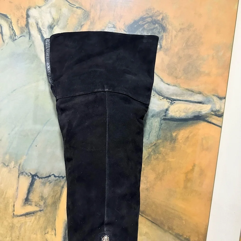 🌹LARROUDE🌹Kate Pointed Toe Over The Knee Boot in Black Suede Size: 7